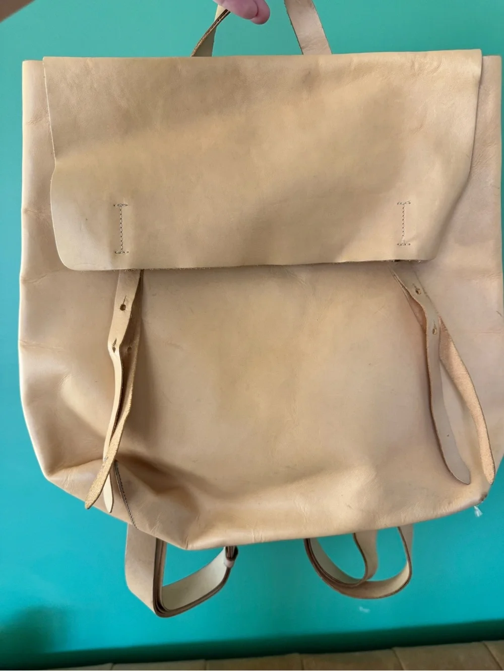 Eileen Fisher Tan Leather Roll-Top Backpack - Minimal Bag